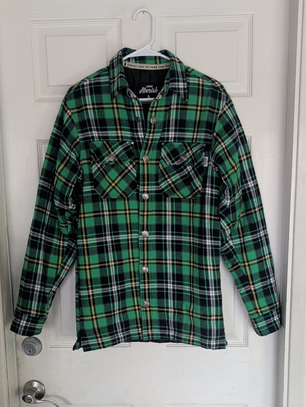 Men's Jiberish Plaid Shacket Flannel Button Jacket sz Large Green